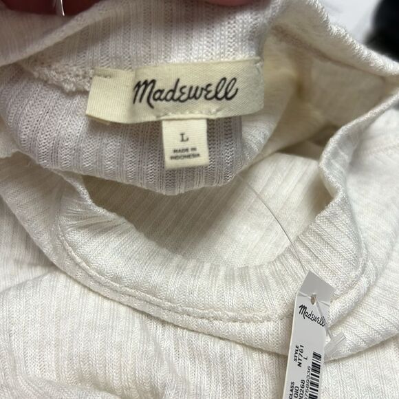 Madewell NT761 cream Ribbed Crewneck Long-Sleeve Tee size large NWT - Picture 6 of 9